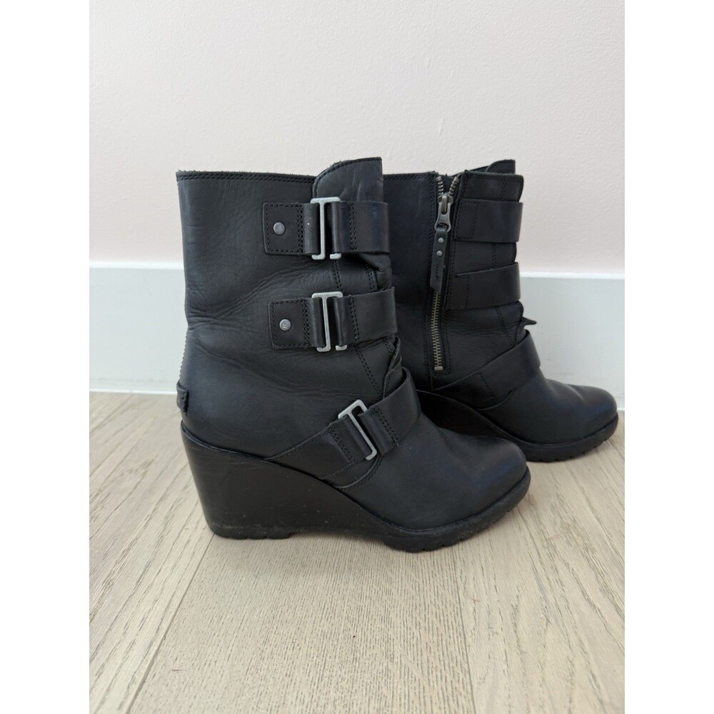 Sorel After Hours Boots Black Leather Wedge Heel Size 8.5 $250